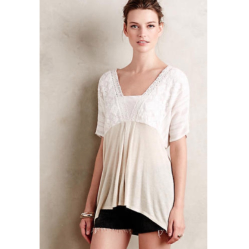 Anthropologie Cream and White Lace Paneled Blouse